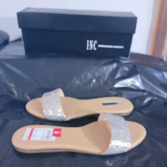 INC International Concepts Pearl Zina Pearl Gold Sz8 Slides Shiny NIB - Picture 7 of 11